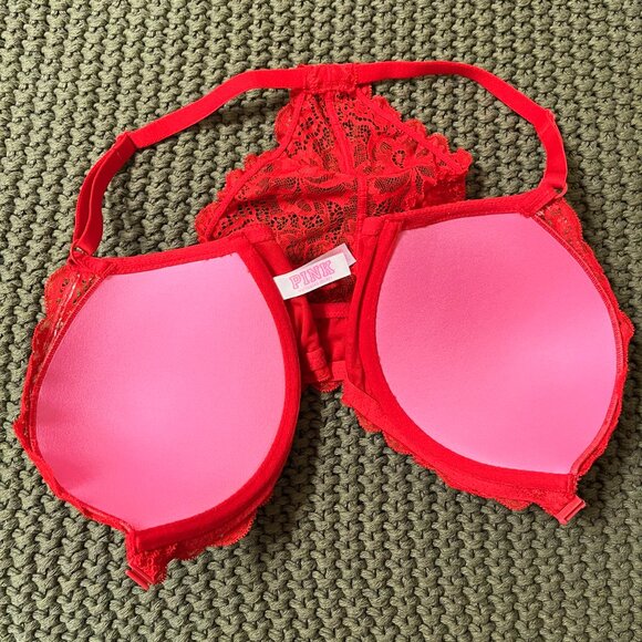 NWOT VS PINK Red Lace Racerback Push-Up Bra - Picture 5 of 7